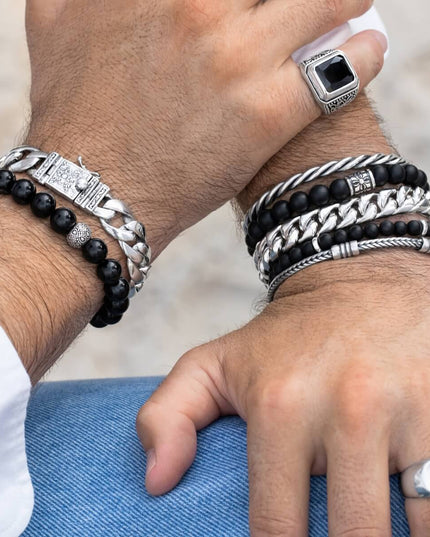 Onyx Beads Bracelet – Elegant Unisex 925 Sterling Silver Beaded Jewelry, 6/8/10MM, Gemstone Bracelet for Men & Women