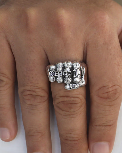 Silver Fist 925 Sterling Silver Heavy Ring – Bold 0.7" x 0.9" Front, Sizes 8–15, Made in Thailand