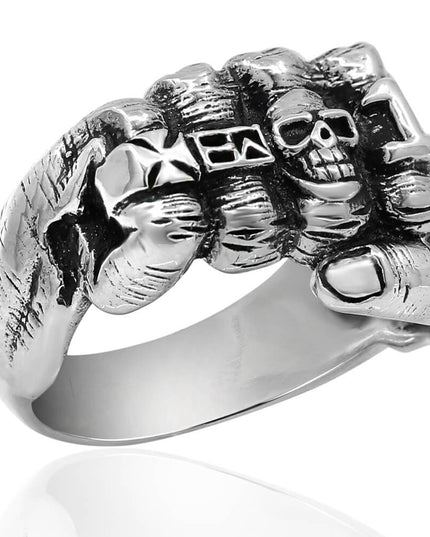 Silver Fist 925 Sterling Silver Heavy Ring – Bold 0.7" x 0.9" Front, Sizes 8–15, Made in Thailand