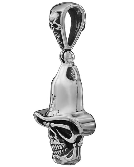 Gothic Hat Skull Pendant – 925 Sterling Silver, 1.05” x 1.39”, Unisex, Edgy Statement Jewelry, Gift Included