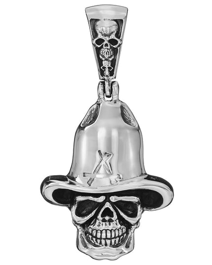 Gothic Hat Skull Pendant – 925 Sterling Silver, 1.05” x 1.39”, Unisex, Edgy Statement Jewelry, Gift Included