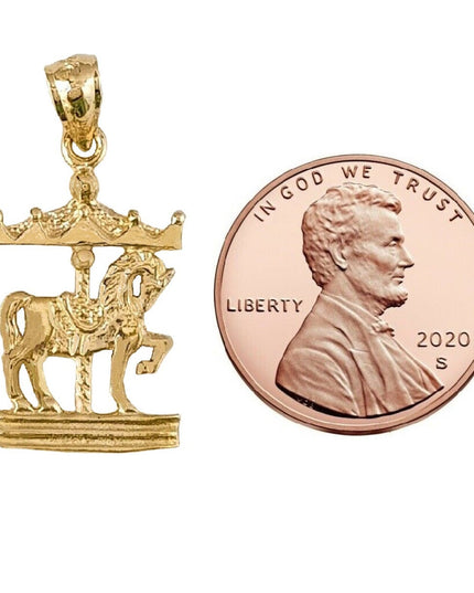 14K Gold Carousel Charm – Vintage Merry-Go-Round Horse Pendant by Michael Anthony, Solid Yellow Gold