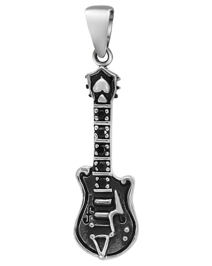 Electric Guitar Pendant – 925 Sterling Silver with Black Cubic Zirconia