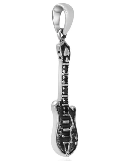 Electric Guitar Pendant – 925 Sterling Silver with Black Cubic Zirconia
