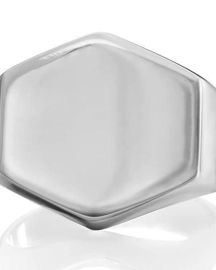 Hexagon Signet 925 Sterling Silver Ring – 20x18mm, Sizes 7–15, Made in Thailand