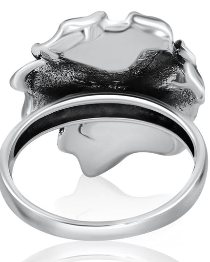 Silver Hibiscus Ring – 925 Sterling Silver Oxidized Flower Ring for Women, Sizes 5–12, Handmade Gift Included