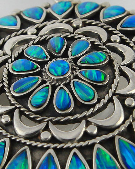 Blue Mandala Pendant – Handmade 925 Sterling Silver with Genuine Blue Opal
