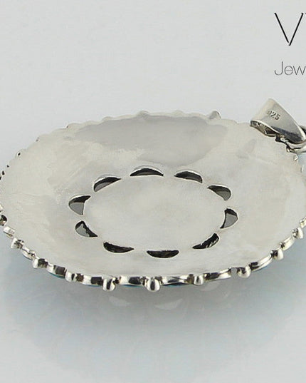 Blue Mandala Pendant – Handmade 925 Sterling Silver with Genuine Blue Opal