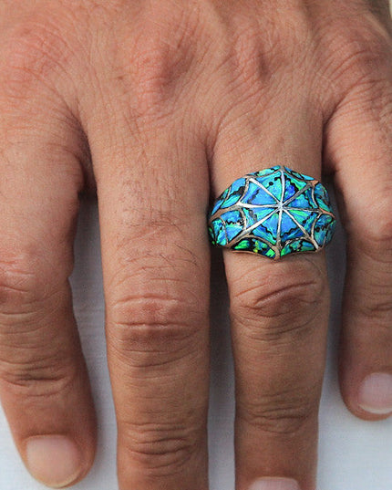 Blue Spider Net Ring – Handmade 925 Sterling Silver with Genuine Blue Opal