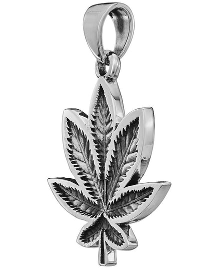 Indica Weed Leaf Pendant – 925 Sterling Silver, 32mm, Rimini/Capri Breeze/Woven Rope Chains, Unisex Jewelry
