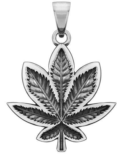 Indica Weed Leaf Pendant – 925 Sterling Silver, 32mm, Rimini/Capri Breeze/Woven Rope Chains, Unisex Jewelry