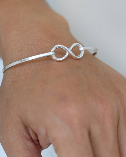 Infinity Bangle – 925 Sterling Silver, 2mm Wide, Adjustable Opening Bangle for Women & Girls