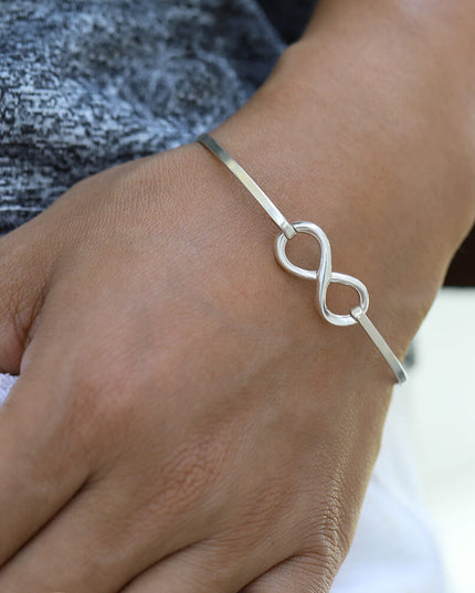 Infinity Bangle – 925 Sterling Silver, 2mm Wide, Adjustable Opening Bangle for Women & Girls