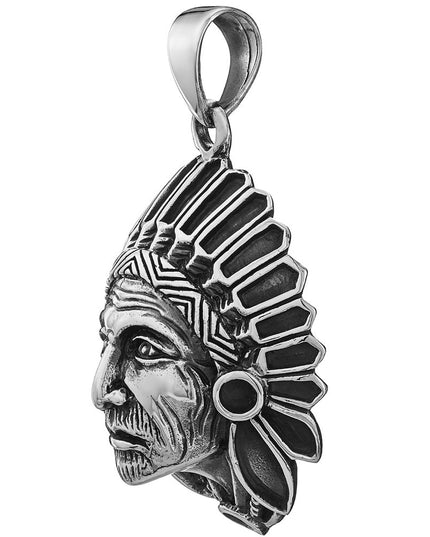 Apache Indian Chief Warrior Pendant – Solid 925 Sterling Silver