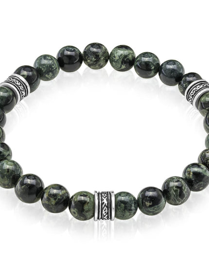 Kambaba Jasper Bracelet – 925 Sterling Silver Gemstone Beads for Men & Women, 8MM, Sizes S–XL