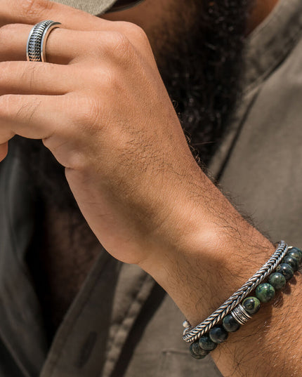 Kambaba Jasper Bracelet – 925 Sterling Silver Gemstone Beads for Men & Women, 8MM, Sizes S–XL