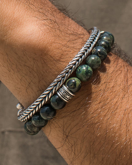 Kambaba Jasper Bracelet – 925 Sterling Silver Gemstone Beads for Men & Women, 8MM, Sizes S–XL