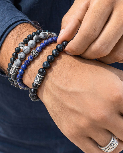 Blue Tiger Eye Gemstone Bracelet – Sterling Silver Beads, Men & Women, 6mm/8mm