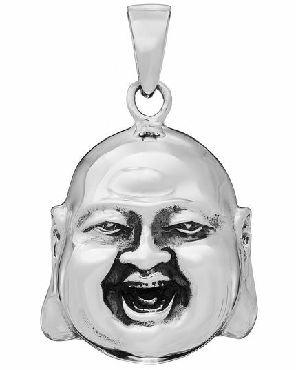 Happy Buddha Pendant – 925 Sterling Silver, 25mm x 28mm, Anchor/Italian Rope/Woven 3mm Chains, Lucky Abundance Jewelry