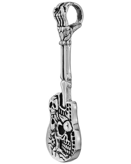 Metal Rock 925 Sterling Silver Skull Guitar Pendant – Music Lover Design, 19x53mm, 11.5g