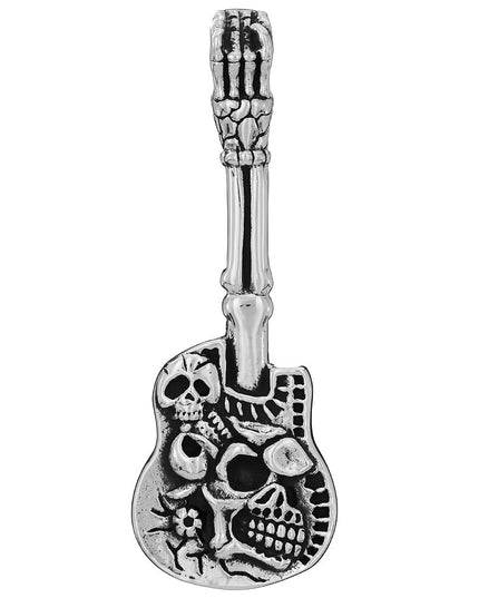 Metal Rock 925 Sterling Silver Skull Guitar Pendant – Music Lover Design, 19x53mm, 11.5g
