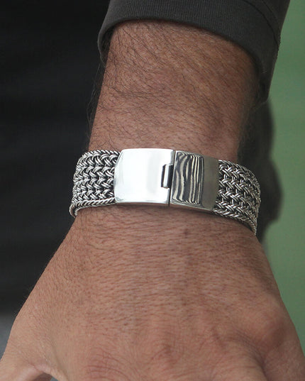 Wide Silver Net Bracelet – Solid 925 Sterling Silver Handmade Cuff