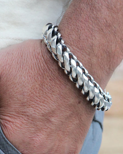 Round Snake Bracelet – Heavy 925 Sterling Silver Men’s Chain Cuff
