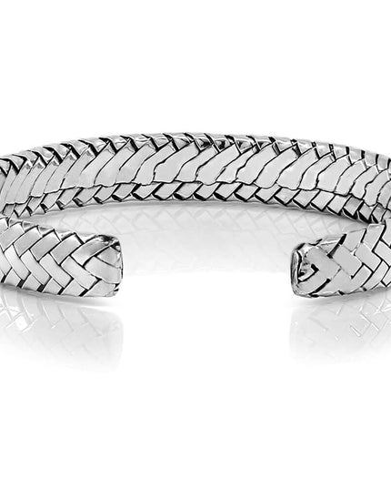 Braided Silver Cuff Bracelet – Solid 925 Sterling Silver, Unisex Design