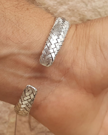 Braided Silver Cuff Bracelet – Solid 925 Sterling Silver, Unisex Design