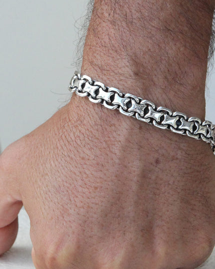 X Line Bracelet – 925 Sterling Silver 10mm Men’s Chain Bracelet with Double-Lock Safety