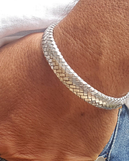 Braided Silver Cuff Bracelet – Solid 925 Sterling Silver, Unisex Design