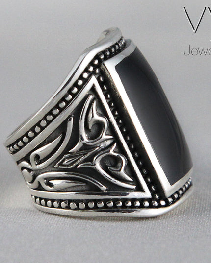 Onyx or Shell 925 Sterling Silver Signet Ring – Black Onyx or White Shell, 20x13mm Stone, Sizes 8–15, Made in Thailand