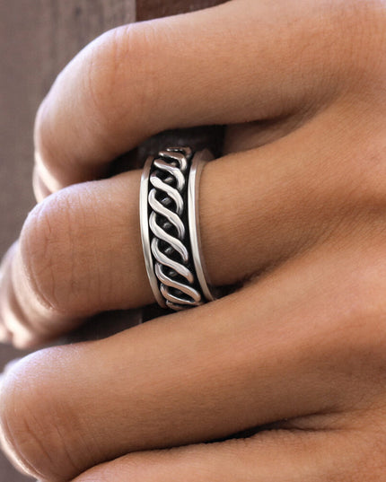 Silver Frequency 925 Sterling Silver Spinner Ring – 8mm Wide Meditation Band, Sizes 7.5–16, Made in Thailand