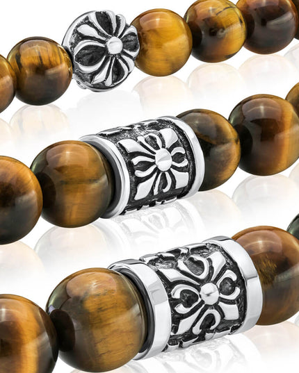 Golden Tiger Eye Gemstone Bracelet with 925 Sterling Silver – Bead Sizes 6mm, 8mm, 10mm, Unisex, S–XL