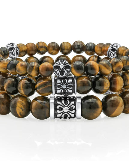 Golden Tiger Eye Gemstone Bracelet with 925 Sterling Silver – Bead Sizes 6mm, 8mm, 10mm, Unisex, S–XL