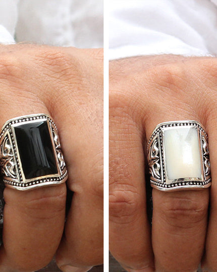 Onyx or Shell 925 Sterling Silver Signet Ring – Black Onyx or White Shell, 20x13mm Stone, Sizes 8–15, Made in Thailand