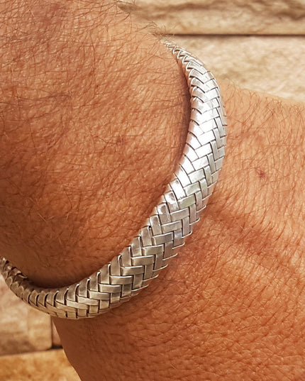 Braided Silver Cuff Bracelet – Solid 925 Sterling Silver, Unisex Design