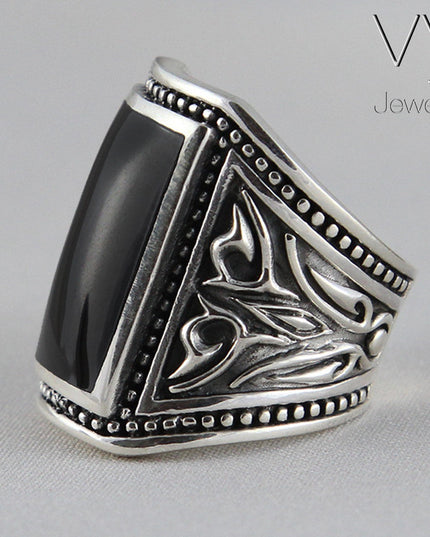 Onyx or Shell 925 Sterling Silver Signet Ring – Black Onyx or White Shell, 20x13mm Stone, Sizes 8–15, Made in Thailand