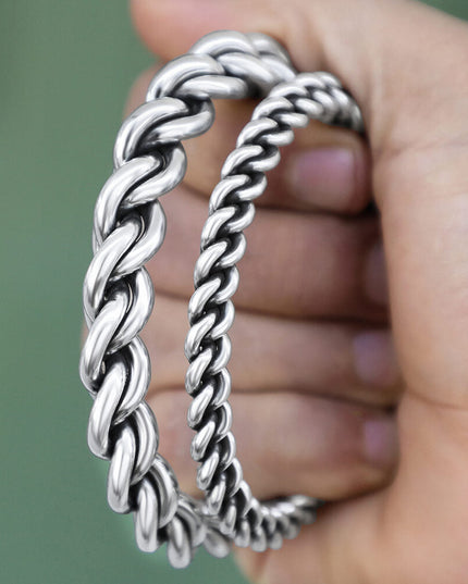 Heavy Power 925 Sterling Silver Twisted Cuff Bracelet – Small 7mm (46g) & Big 12mm (94g), Unisex, Made in Thailand