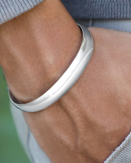 Silver Curve 925 Sterling Silver Cuff Bracelet – 7mm & 10mm Wide, Unisex Adjustable, Made in Thailand