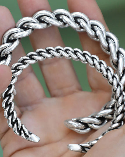 Heavy Power 925 Sterling Silver Twisted Cuff Bracelet – Small 7mm (46g) & Big 12mm (94g), Unisex, Made in Thailand