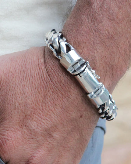 Round Snake Bracelet – Heavy 925 Sterling Silver Men’s Chain Cuff