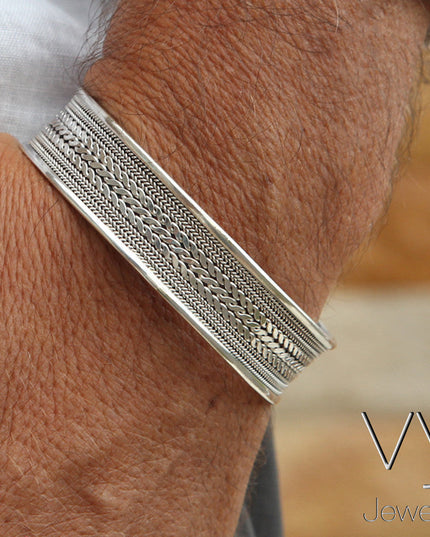 Elegant Wide Cuff Bracelet – Solid 925 Sterling Silver Unisex Design