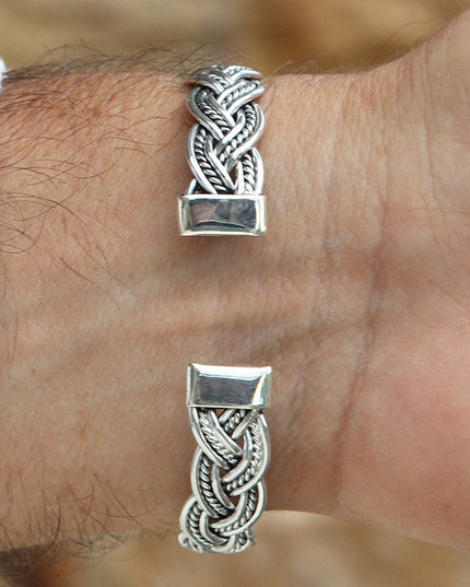 Silver Plait Cuff Bracelet – Solid 925 Sterling Silver Unisex Design