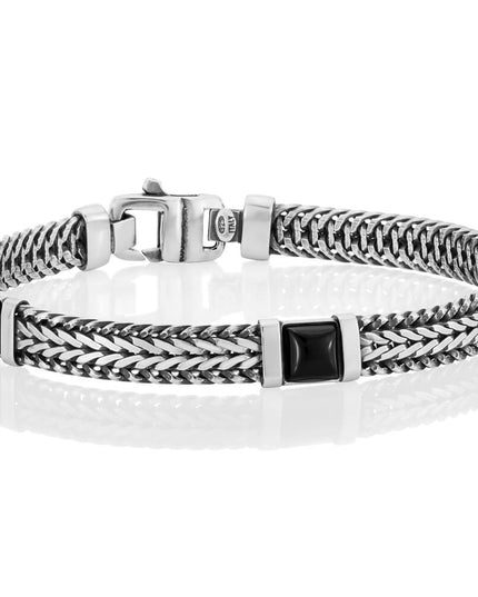 Milan at Night Italian 925 Sterling Silver & Onyx Bracelet – 7.5mm, 17–20g, Sizes 7–10, Lobster Lock