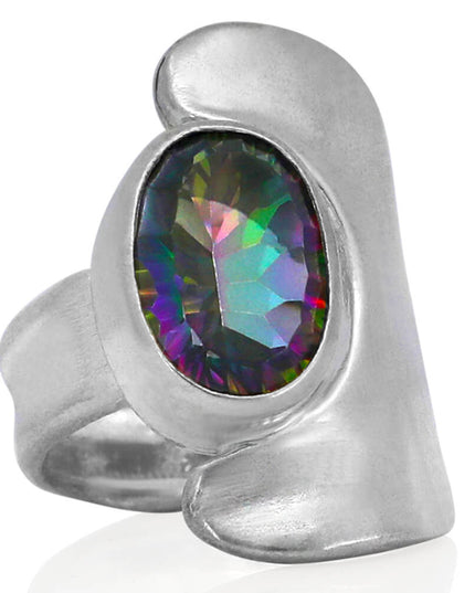 Rainbow Silver 925 Sterling Silver Women’s Ring with Mystic Quartz – 25mm Length, Free Size