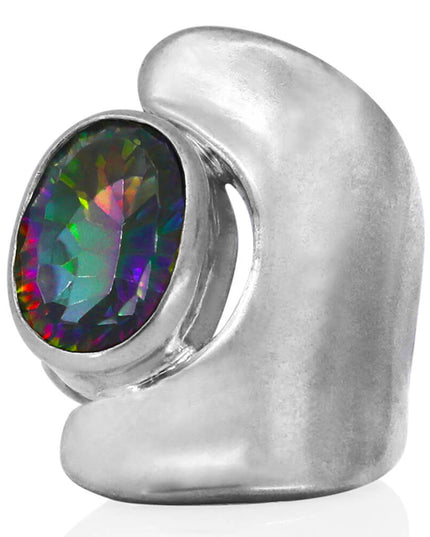 Rainbow Silver 925 Sterling Silver Women’s Ring with Mystic Quartz – 25mm Length, Free Size