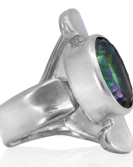 Rainbow Silver 925 Sterling Silver Women’s Ring with Mystic Quartz – 25mm Length, Free Size