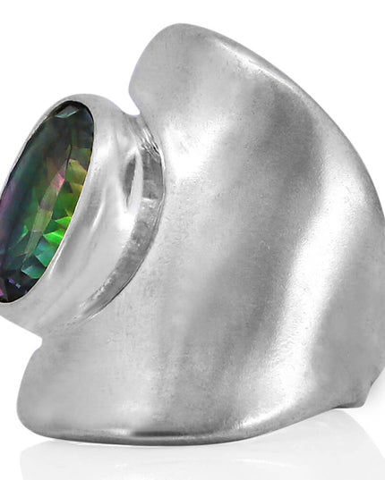Rainbow Silver 925 Sterling Silver Women’s Ring with Mystic Quartz – 25mm Length, Free Size