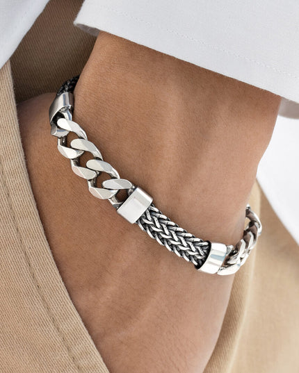 Napoli Vibes Bracelet – 925 Sterling Silver Italian Chain with Braided Links, Unisex